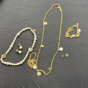 Tory Burch gold‎ tone   long logo necklace and lot H12